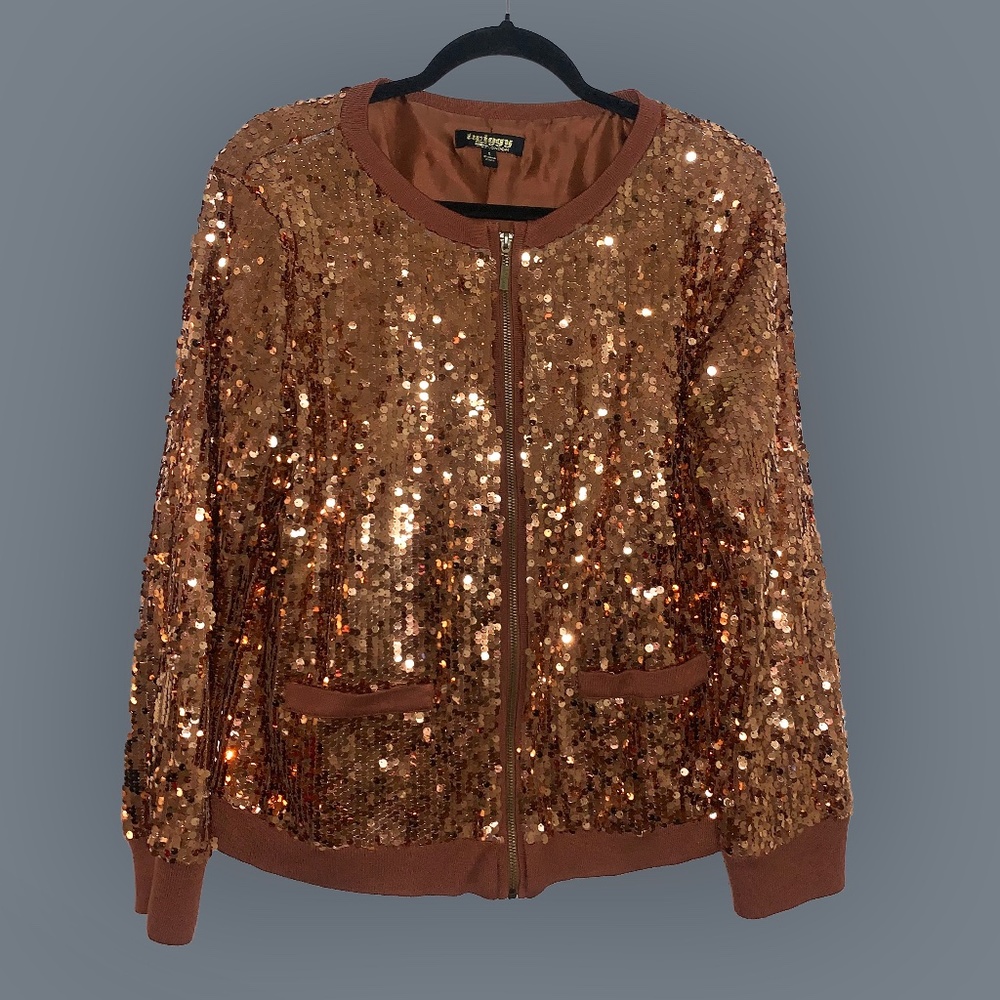 Copper Sequin Bomber Jacket Gem